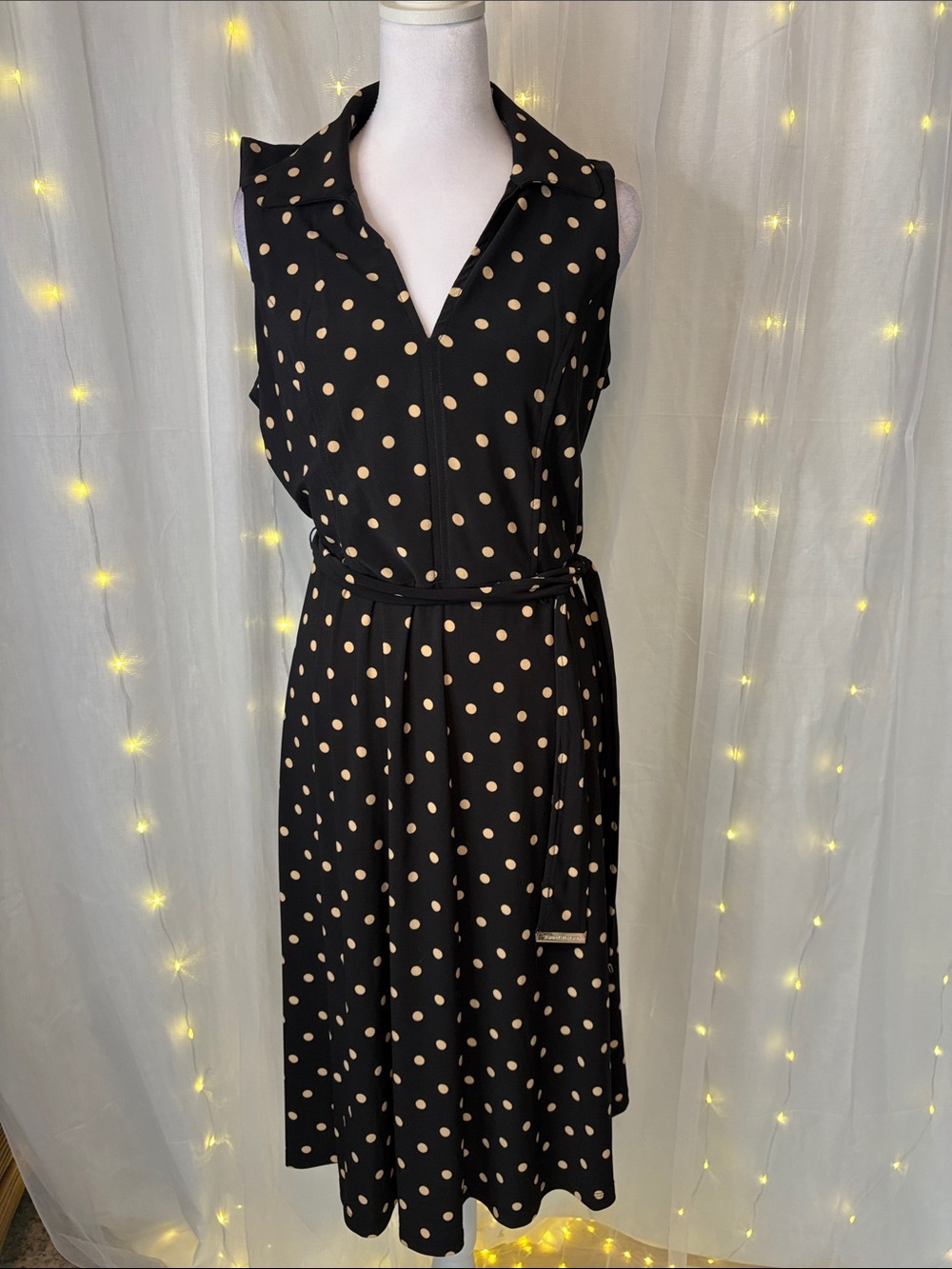 Tommy Hilfiger Black Midi Dress with Beige Polka Dots